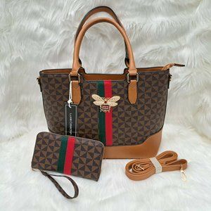 Queen Bee Handbag Shoulder Women Wallet 2 pcs Set Detachable Strap Accessories